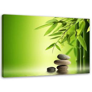Obraz na ptnie, Kamienie zen i bambus na zielonym tle - 100x70 - 2869650900