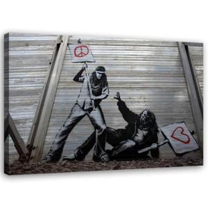 Obraz na ptnie, Walka pokoju z mioci mural Banksy - 60x40 - 2869650921