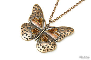 WISIOREK DUGI BURSZTYNOWY MOTYL brokat vintage motyl japan style (aj660) - 2878853702