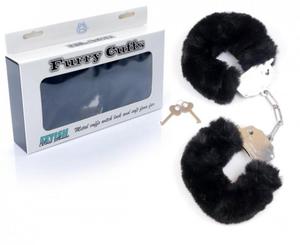 Furry Cuffs solidne kajdanki z grubym czarnym futerkiem - 2865156708