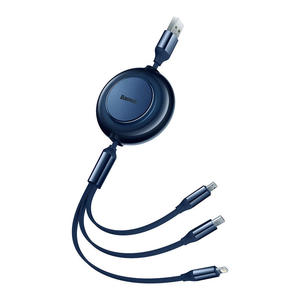 Bright Mirror 2 kabel przewd 3w1 USB Typ A microUSB + Iphone Lightning + USB-C 3.5A 1.1m niebieski - 2877599693