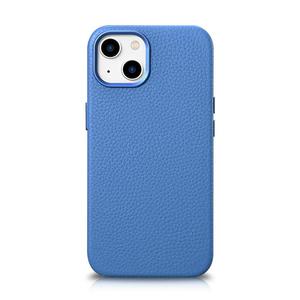 Skrzane etui iPhone 14 Plus magnetyczne z MagSafe Litchi Premium Leather Case niebieski - 2877603352
