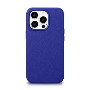 Skrzane etui iPhone 14 Pro Max magnetyczne z MagSafe Litchi Premium Leather Case granatowy - 2877603356