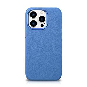 Skrzane etui iPhone 14 Pro Max magnetyczne z MagSafe Litchi Premium Leather Case niebieski - 2877603357