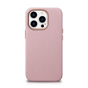 Skrzane etui iPhone 14 Pro Max magnetyczne z MagSafe Litchi Premium Leather Case rowy - 2877603359