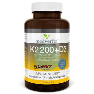 MEDVERITA Witamina K2 MK-7 200mcg+ D3 2000IU 120 Kapsuek - 2876365043