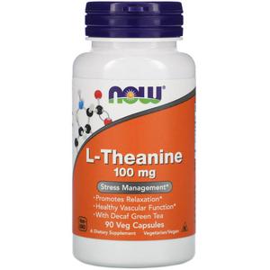 NOW FOODS L-Theanine 100mg (L-Teanina z bezkofeinow zielon herbat) 90 Kapsuek wegetariaskich - 2876365307