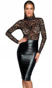 CZARNA SUKIENKA ERYKA MIDI POWER WETLOOK NOIR HANDMADE - 2878663837