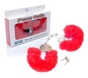 PLUSZOWE CZERWONE KAJDANKI FURRY CUFFS RED - 2874882367