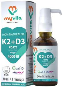 Naturalna Witamina K2 MK7 100mcg + D3 4000iu Krople, Myvita, 30ml - 2876306288