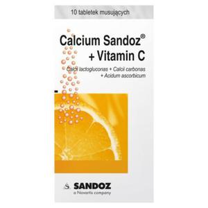 Calcium Sandoz + Vitamina C 260 mg + 1000 mg, smak pomaraczowy, 10 tabletek musujcych - 2878662908