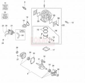 silnik -cylinder, tok, korbowd, ganik, zestaw naprawczy,oyska, uszczelniacze- pilarki Oleo-Mac 952 - schemat - 2862455759