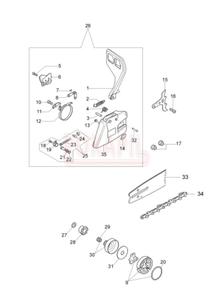 Czci hamulca, bben, sprzgo, acuch, prowadnica pilarki Oleo-Mac 952 - schemat