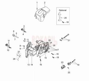 Skrzynia korbowa, pompa olejowa, napinacz acucha, korek oleju i paliwa, odpowietrznik, pompka paliwa, filtr oleju- czci pilarki Oleo-Mac GS35 - schemat - 2862455787