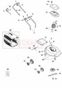 Czci - silnik, kosz na traw, korpus, koa, n, uchwyt noa kosiarki elektrycznej Oleo-Mac K 35 P - schemat - 2862456107