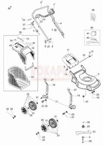 Czci korpusu - n, piasta noa, kosz na traw, linka hamulca, linka gazu , ruba, koo - kosiarki spalinowej Oleo- Mac G 48 PBQ COMFORT PLUS- schemat - 2862456164