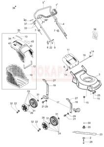 Czci korpusu - n, piasta noa, kosz na traw, linka gazu, linka hamulca, ruba, koo, uchwyt, dwignia, podkadka - kosiarki spalinowej Oleo- Mac G 44 PK COMFORT PLUS (K500)- schemat - 2862456212