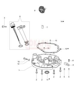 Miska olejowa, uszczelka miski, uszczelniacz, korek oleju, regulator obrotw- kosiarki spalinowej Oleo- Mac G 44 PK ESSENTIAL (silnik K600- AUTOCHOKE)- schemat - 2862456218