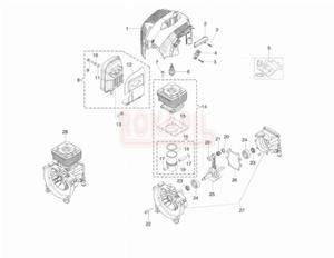 Silnik- cylinder, tok, piercienie, wa korbowy, skrzynia korbowa, tumik, uszczelka, oysko, uszczelniacz, pokrywa silnika, wieca - Kosy spalinowej Oleo-Mac - BC 400T - schemat - 2862456253