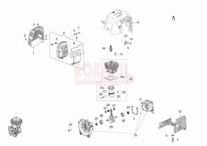 Silnik- cylinder, tok, piercienie, wa korbowy, skrzynia korbowa, tumik, uszczelka, oysko, uszczelniacz, pokrywa silnika, wieca - Kosy spalinowej Oleo-Mac - SPARTA 441 T - schemat - 2862456267