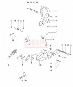 Uchwyt, filtr paliwa, dwignia gazu, amortyzator, zbiornik paliwa - czci pilarki spalinowej OleoMac GS 410C- schemat - 2862456276