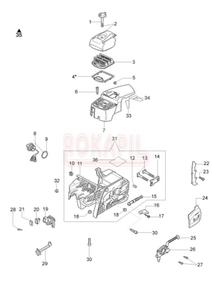 Skrzynia korbowa, pompa olejowa, filtr powietrza, napinacz acucha, korek oleju, odpowietrznik, filtr oleju, podstawa filtra, pokrywa grna- czci pilarki Oleo-Mac GS 520- schemat - 2862456324