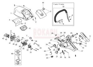 Uchwyt, filtr paliwa, filtr powietrza, GANIK, dwignia gazu, amortyzator, zbiornik paliwa, FILTR POWIETRZA - czci pilarki spalinowej OleoMac GSH 510 - schemat - 2862456347