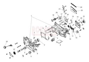 Skrzynia korbowa, pompa olejowa, napinacz acucha, korek oleju, odpowietrznik, filtr oleju, podstawa filtra, pokrywa grna- czci pilarki Oleo-Mac GSH 560- schemat - 2862456406