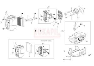 Zbiornik paliwa, filtr powietrza, podstawa filtra, ganik, uszczelki, pokrywa, korek, filtr paliwa kosy Oleo-Mac BCH 400 T - schemat - 2862456469