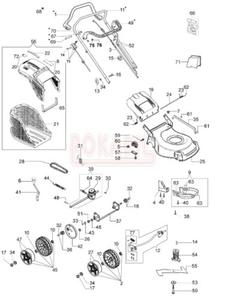 Czci korpusu - n, piasta noa, kosz na traw, linka gazu, linka hamulca, linka napdu, ruba, koo, pasek napdu, przekadnia napdu, uchwyt, dwignia, podkadka- kosiarki spalinowej Oleo- Mac G 44 TK COMFORT PLUS (silnik K 605)- schemat - 2862456520