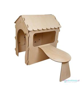Domek drewniany dla dzieci z tablic kredow i stolikiem kule LED 86 x 137 x 105 cm - 2878279505