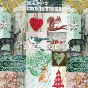 SERWETKI PAPIEROWE Happy Christmas - witeczny Collage ze zwierztami - 2859800747