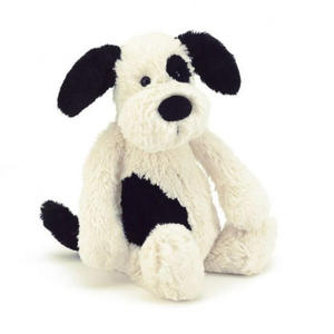 MASKOTKA JELLYCAT Kremowo-Czarny aciaty Piesek Bashful - 18 cm - 2873084405