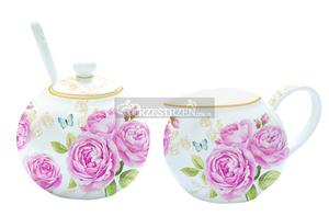 KOMPLET - PORCELANOWA CUKIERNICA I MLECZNIK - DELICATE ROSES - Róe (317 CATE)