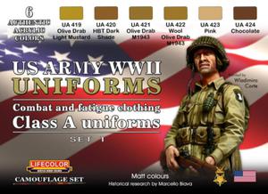 Zestaw kamuflaowych farb LifeColor CS17 WWII US ARMY UNIFORMS SET1 Combat and fatigue clothing Class A uniforms - 2824063044