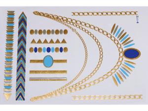 Gold Silver Blue | Jewelry Flash Tattoo stickers W-117C, 21x15cm - 2824064201