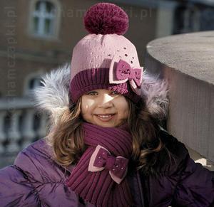Komplet czapka+szal zimowy dla dziewczynki Alina ró + fiolet rozm. 50-52 cm - ró +...