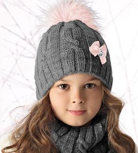 Zimowa czapka z kominem komplet dla dziewczynki Joana rozm.52-56 cm - ciemny szary/r - 2858334104
