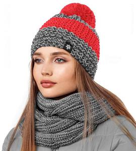 Damski komplet zimowy, sportowy czapka + komin Dolomi 55-58 cm - czerwie makowa - 2858632841