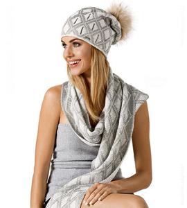 Zimowy komplet damski Amidala czapka z pomponem z jenota + szal rozm. 55-56 cm - 2858632851