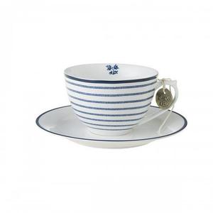 Filianka do kawy i herbaty porcelanowa ze spodkiem LAURA ASHLEY CANDY STRIPE BIAA 250 ml - 2873081535