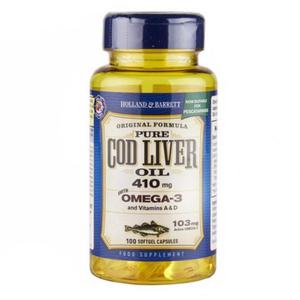 Cod Liver Oil, Olej z Wtroby Dorsza 410mg, Holland & Barrett, 60 kapsuek - 2868394602