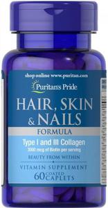 Wosy, Skra, Paznokcie (Hair, Skin & Nails), Puritan's Pride, 60 tabletek - 2877467109