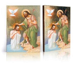 Ikona wity Jan Chrzciciel i Jezus Chrystus - Chrzest Jezusa Chrystusa w Jordanie z certyfikatem - 17x23cm - 2860696912