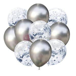 Zestaw balonw SILVER chrom z konfetti, 30cm-10szt - 2860696981