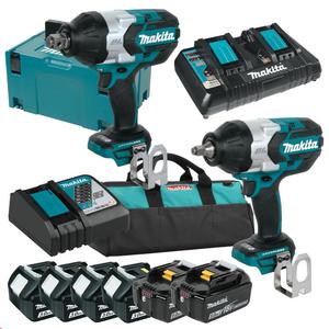 MAKITA DTW1001RTJ + DTW1002Z akumulatorowy klucz udarowy 1/2" 1000Nm + klucz udarowy 3/4" 1050Nm + podwjna szybka adowarka + 2x 5,0Ah + 4x 3,0Ah - 2861466577