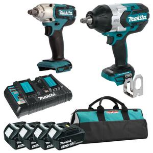 MAKITA DTW1002Z + DTW190Z + DC18RD + 4x BL1830 akumulatorowy klucz udarowy 1/2" 1000Nm + klucz udarowy 1/2" 190Nm + podwjna szybka adowarka + 4x aku - 2877733358