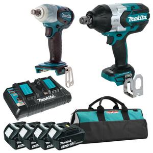 MAKITA DTW1001Z + DTW251Z + DC18RD + 4x BL1830 akumulatorowy klucz udarowy 3/4" 1050Nm + klucz udarowy 1/2" 230Nm + podwjna szybka adowarka + 4x aku - 2861466635