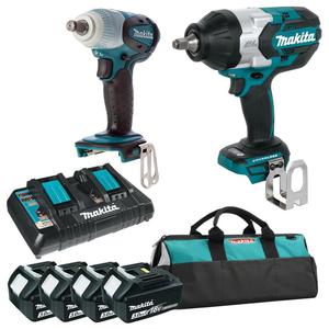 MAKITA DTW1002Z + DTW251Z + DC18RD + 4x BL1830 akumulatorowy klucz udarowy 1/2" 1000Nm + klucz udarowy 1/2" 230Nm + podwjna szybka adowarka + 4x aku - 2861466636