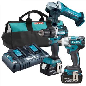 MAKITA DGA452Z + DDF484Z + DTW285Z aku. szlifierka katowa 115mm, wiertarko-wkrtarka 54Nm, kluczyk udarowy 1/2" 280Nm 18V z 2 aku.3.0Ah - 2861467142